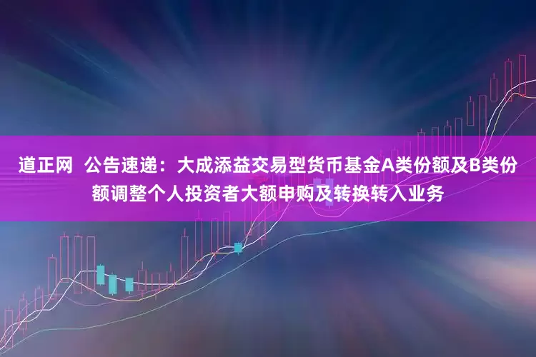 道正网  公告速递：大成添益交易型货币基金A类份额及B类份额调整个人投资者大额申购及转换转入业务